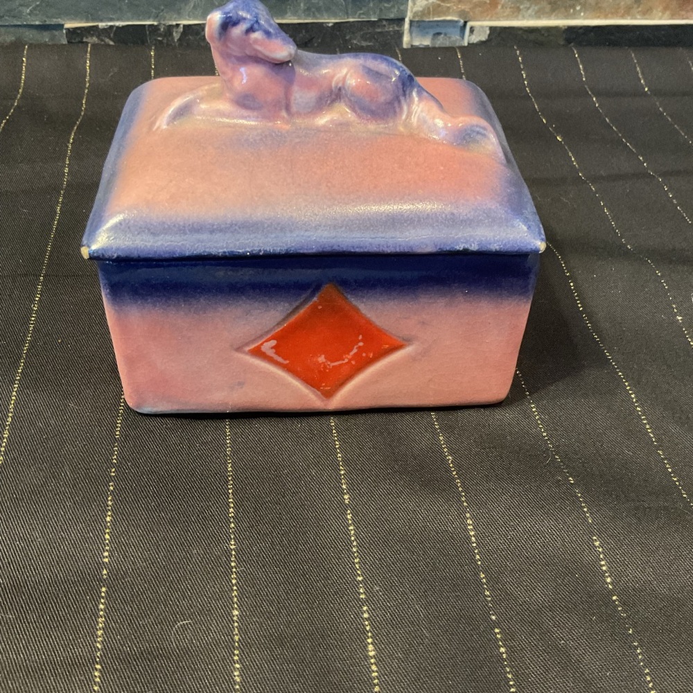 Vintage Ramses Ceramic Box with Dog Figurine Trinket Box Germany